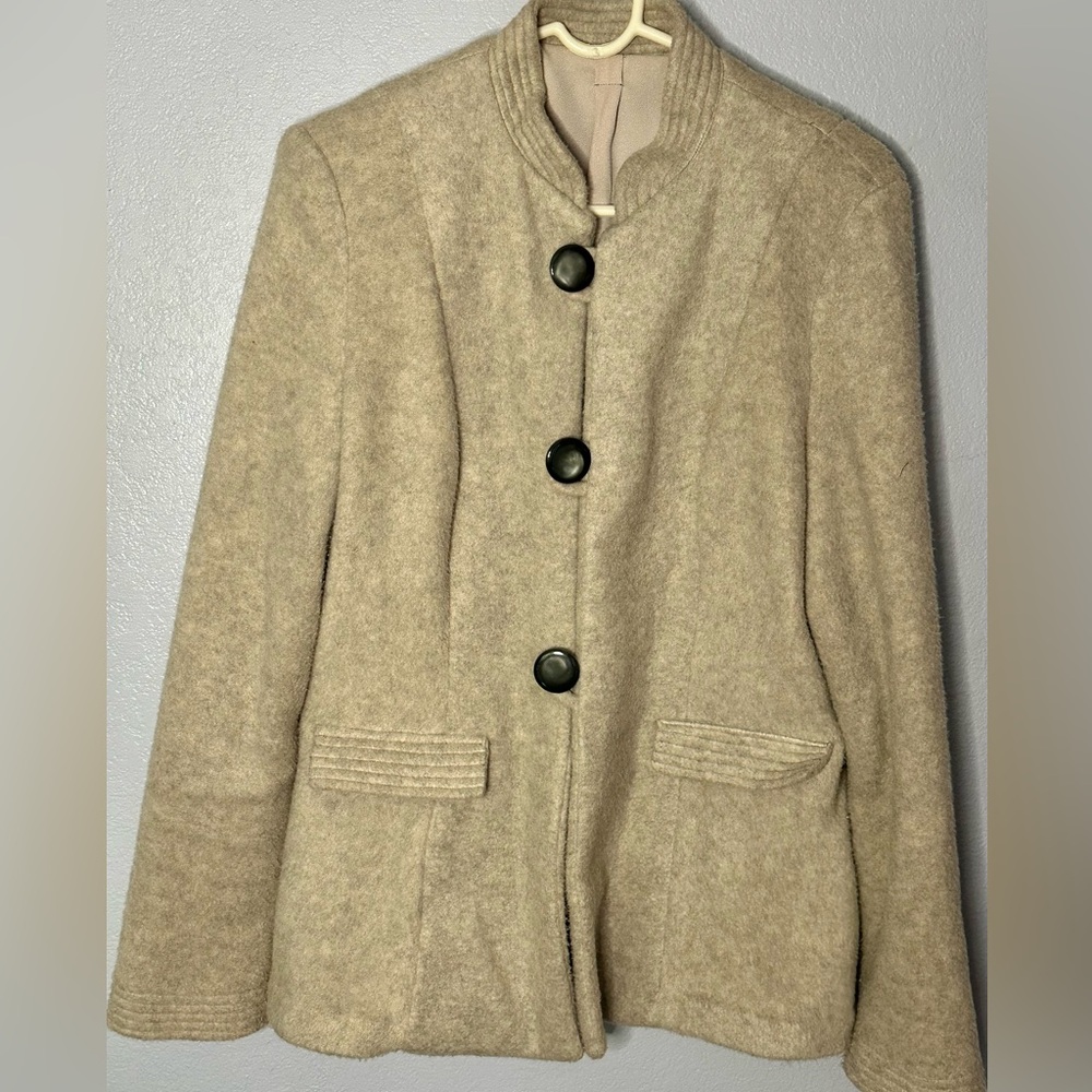 Hand Made Fully Lined Grey Fleece Jacket Long Sleeve Button Front